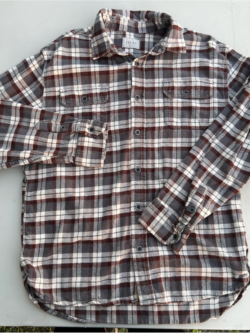 Jachs Brown and Cream Plaid Button-Down Shirt with Chest Pockets